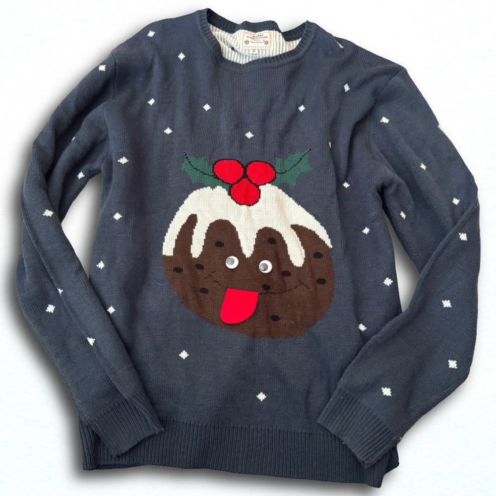 Merry Christmas From Daisysboutique Navy Blue Pudding Holiday Sweater XL